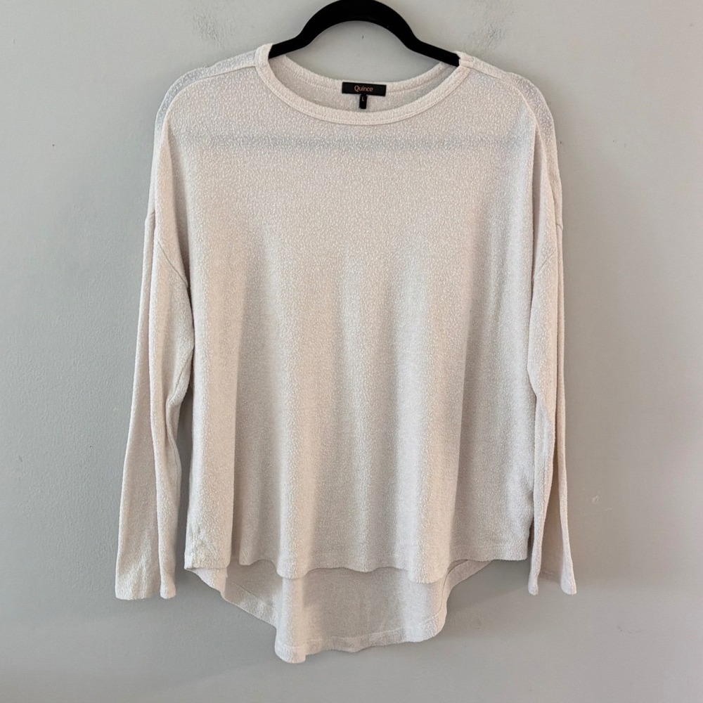 Quince Women Cream Textured Knit Long Sleeve Drop Shoulder High-Low Top Large